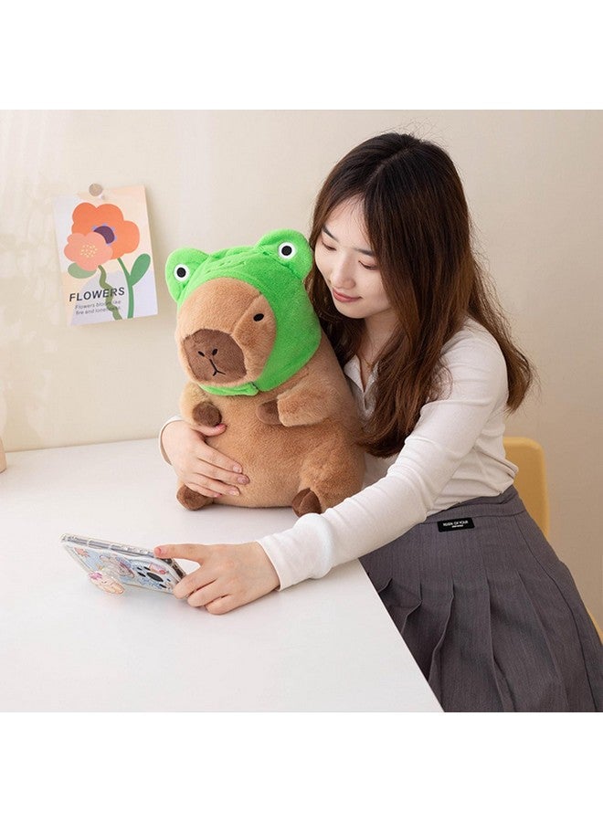 Ditucu Cute Capybara Plush Pillow with Wearable Frog Hat Stuffed Animal Capibara Plushies Toys Gifts for Kids Brown 11 inch - Image 3