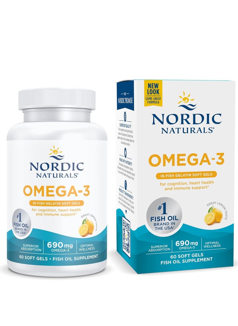 NORDIC NATURALS Natural Omega 3 fish Gelatin Soft Gel for Cognition Heart Health and Immune Support 690mg Omega 3 60 Soft Gel 