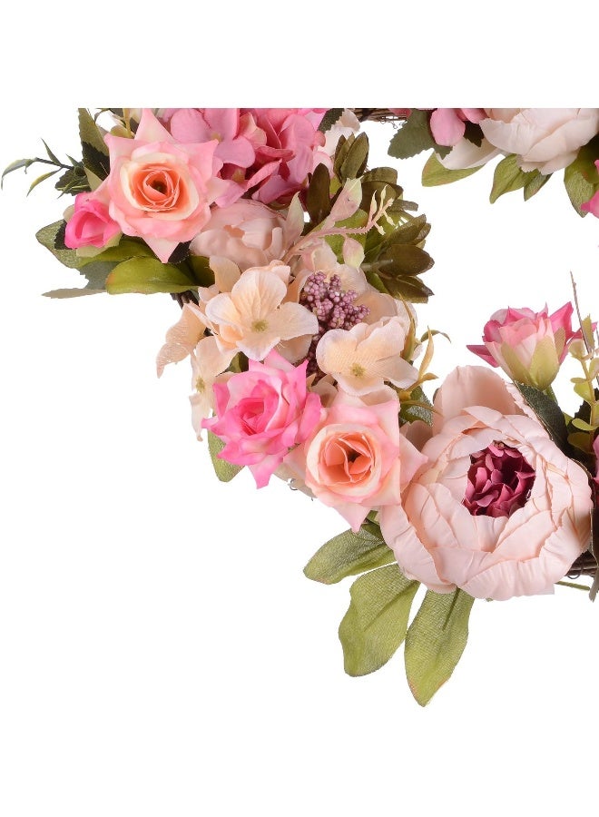 Lvydec Artificial Peony Flower Wreath  15 Pink Flower Door Wreath with Green Leaves for Spring Wedding Home Decor - Image 3