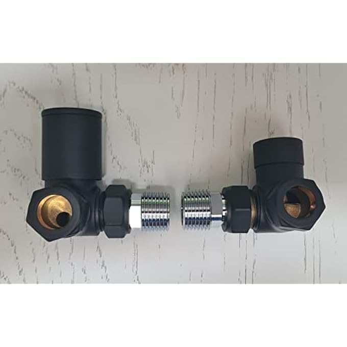 TEAM CONTROLS MATT BLACK CORNER TOWEL RAIL RADIATOR RAD VALVES ANGLED PAIR 15MM X 1/2'' KT - Image 2