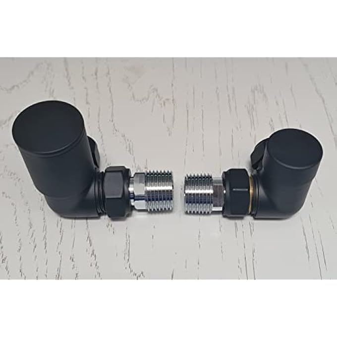 TEAM CONTROLS MATT BLACK CORNER TOWEL RAIL RADIATOR RAD VALVES ANGLED PAIR 15MM X 1/2'' KT - Image 3