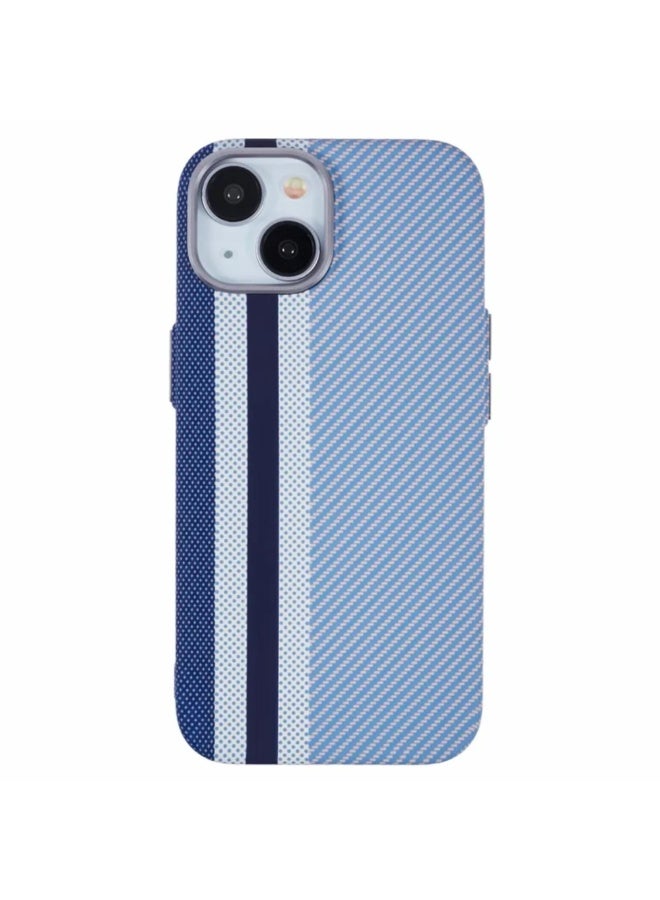 erorex Phone Case Compatible with iPhone 15 – Blue & Navy Dual Stripe Textured Protective Cover - Image 1