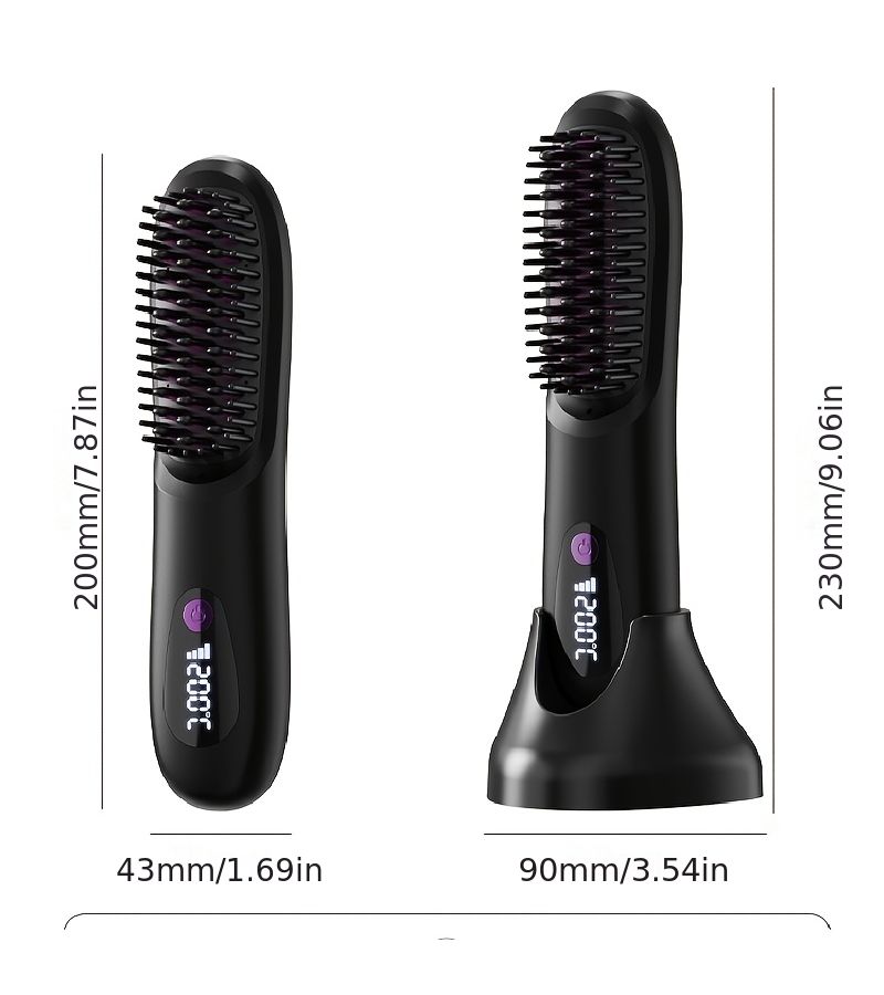 Pink Wireless Straightening Comb Fast Heat For All Hair Types USB Rechargeable LED Display - Image 4