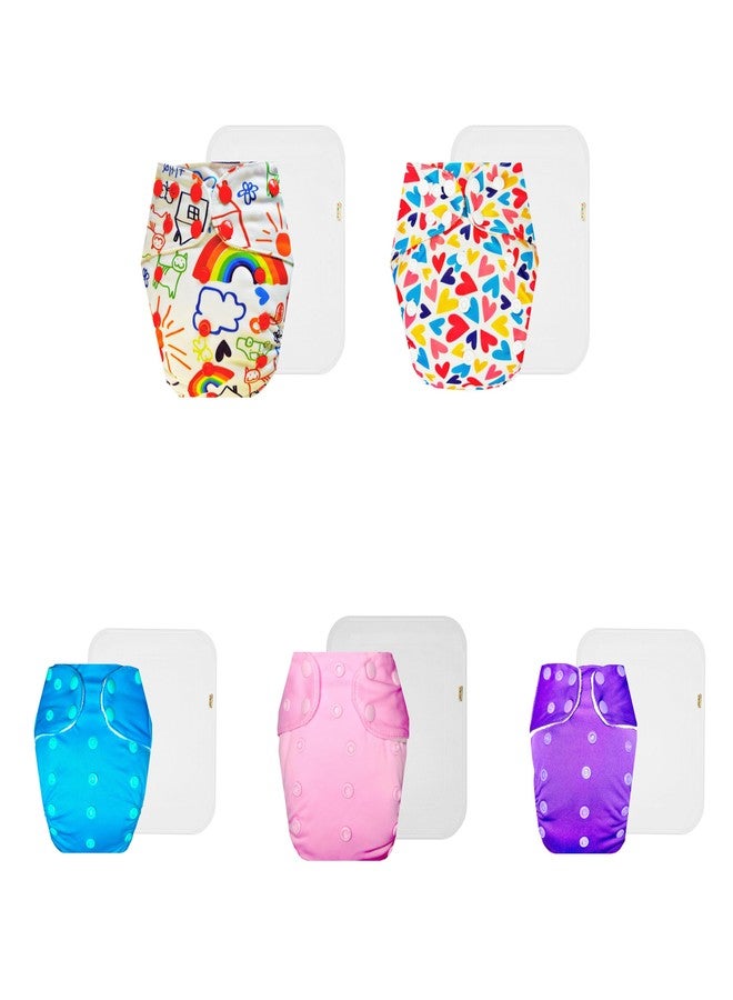Dumbledo Premium Cloth Diaper with Cotton Insert (Pack of 5) | Hypoallergenic | Reusable & Washable | Adjustable Snaps | Ideal for Toddlers | 3 Months - 3 Years | Unisex Baby - Image 1