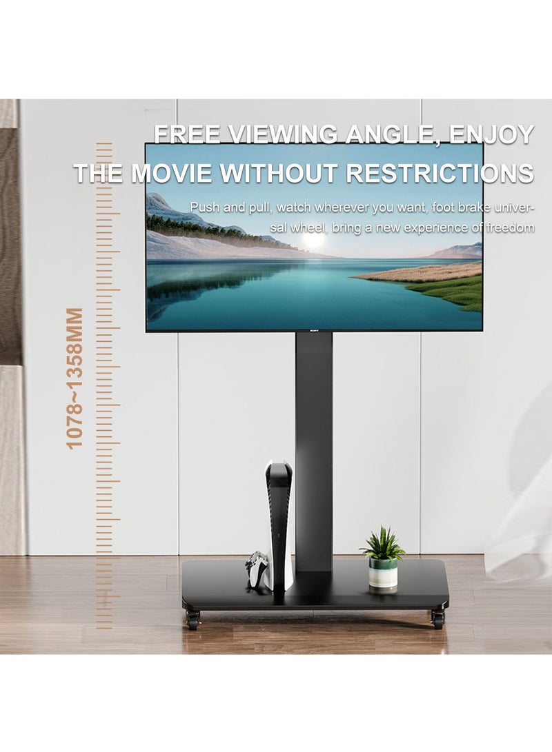 فلاشهوك حامل تلفزيون متنقل لتلفزيون منحني مسطح مقاس 32-65 بوصة مع عمودي إلى أفقي، حامل تلفزيون محمول قابل لضبط الارتفاع مع عجلات للمنزل/المكتب/الخارج/المركز التجاري - Image 4