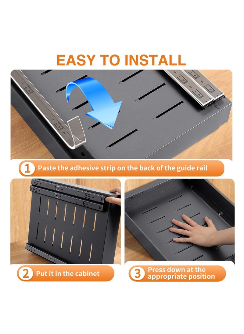 شو وو 1 قطعة منظم أدراج معدني قابل للسحب بدون حفر، رفوف تخزين درج منزلق لخزانة المطبخ، درج منزلق قابل للسحب، تخزين منزلق أسفل الحوض مع 2 منزلقين - Image 5