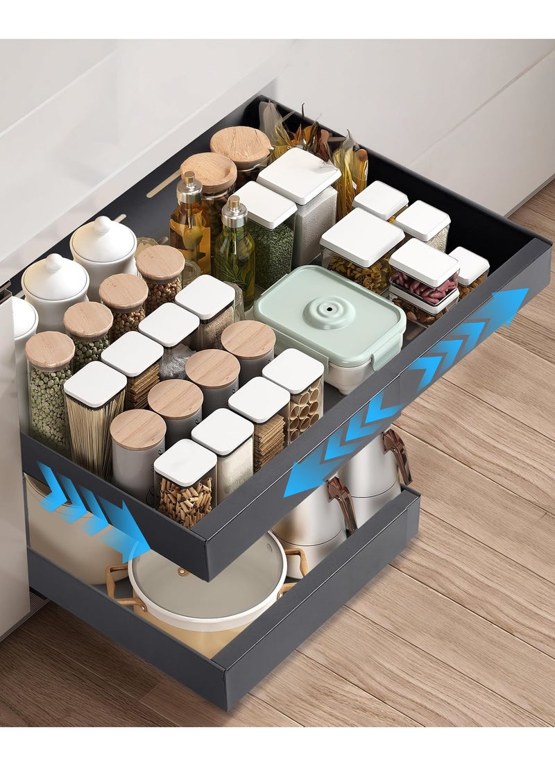 شو وو 1 قطعة منظم أدراج معدني قابل للسحب بدون حفر، رفوف تخزين درج منزلق لخزانة المطبخ، درج منزلق قابل للسحب، تخزين منزلق أسفل الحوض مع 2 منزلقين - Image 1