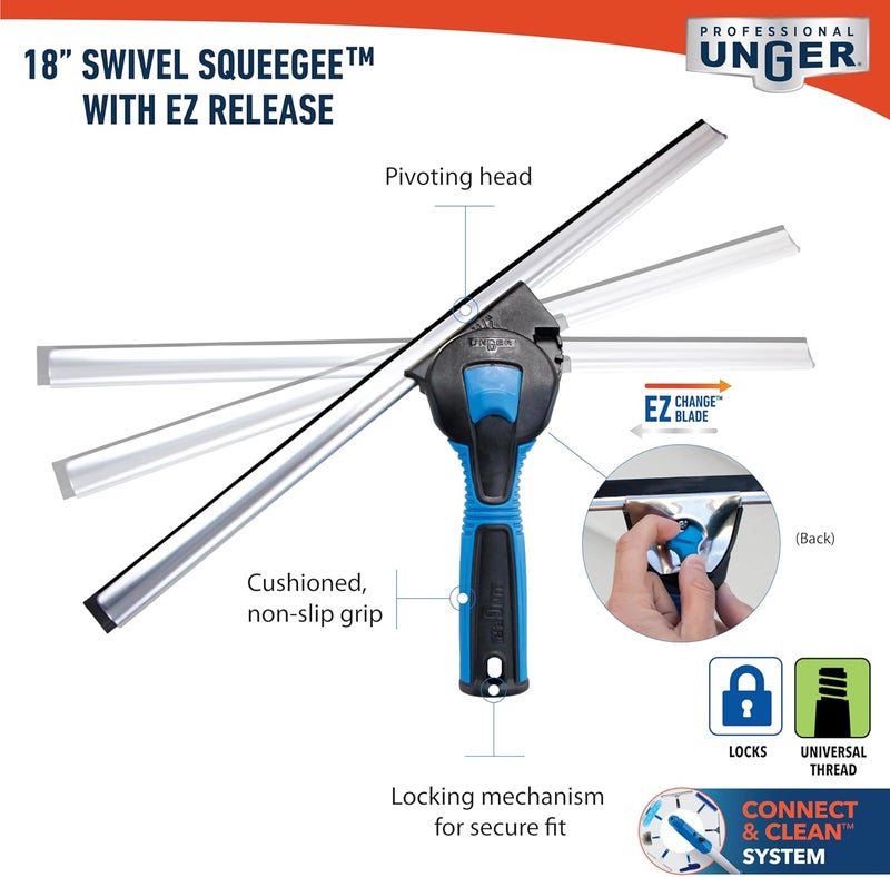 Unger Professional 985510 Swivel Squeegee, 18 in Blade, Poly Blade - Image 3