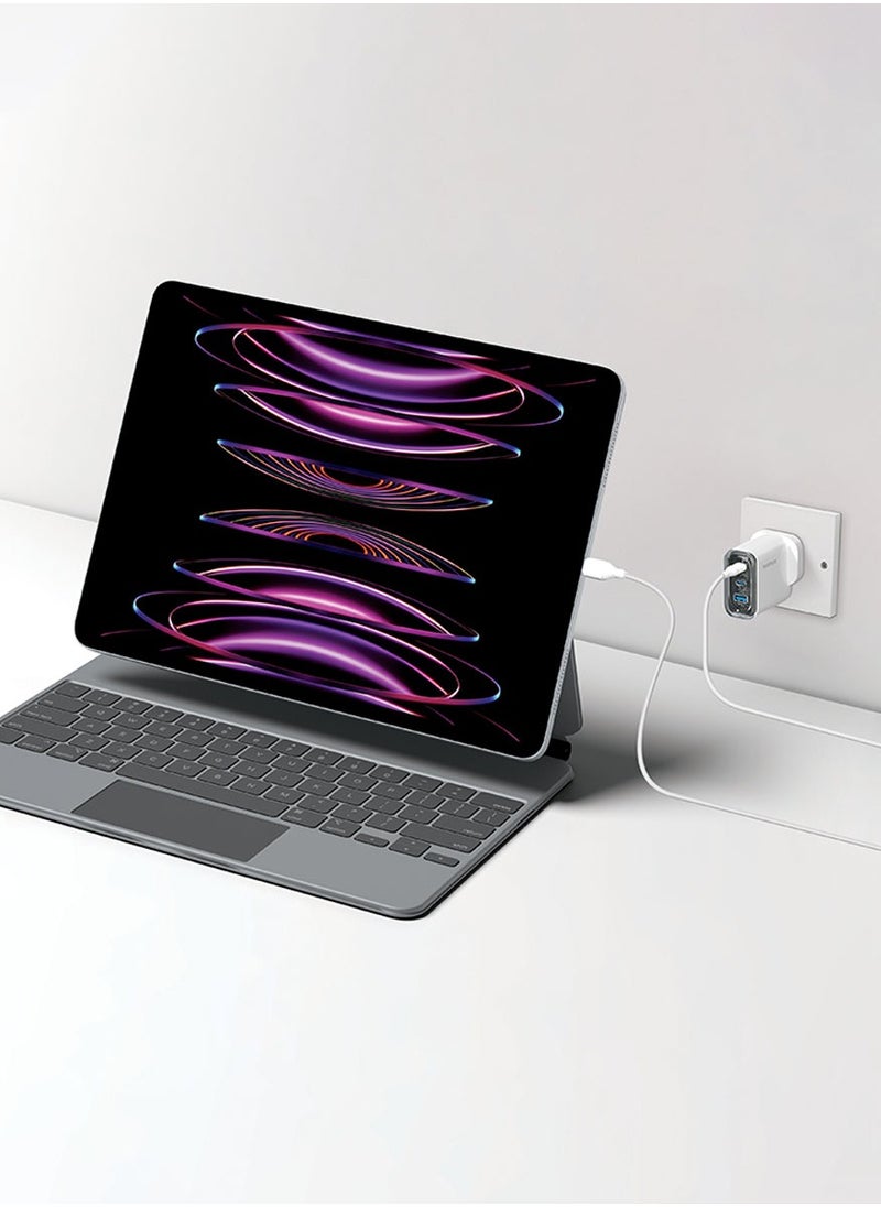 Momax - UM52 1-Charger Flow Plus 3-Port [80W] Fast Wall Charger [GaN Tech] 2x USB-C PD 3.0 + 1x USB QC 3.0 Charging Adapter compatible with Macbook Laptop Smartphone Tablet - White - Image 1