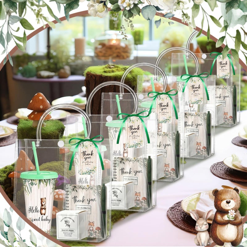 Tosstuki 6 Sets Woodland Baby Shower Game Prizes Gifts for Winners Player Plastic Tumbler Notebook Scented Candles Ballpoint Pen Gift Bag Safari Jungle Wild Animal Baby Shower Favor Woodland Game Gift - Image 4