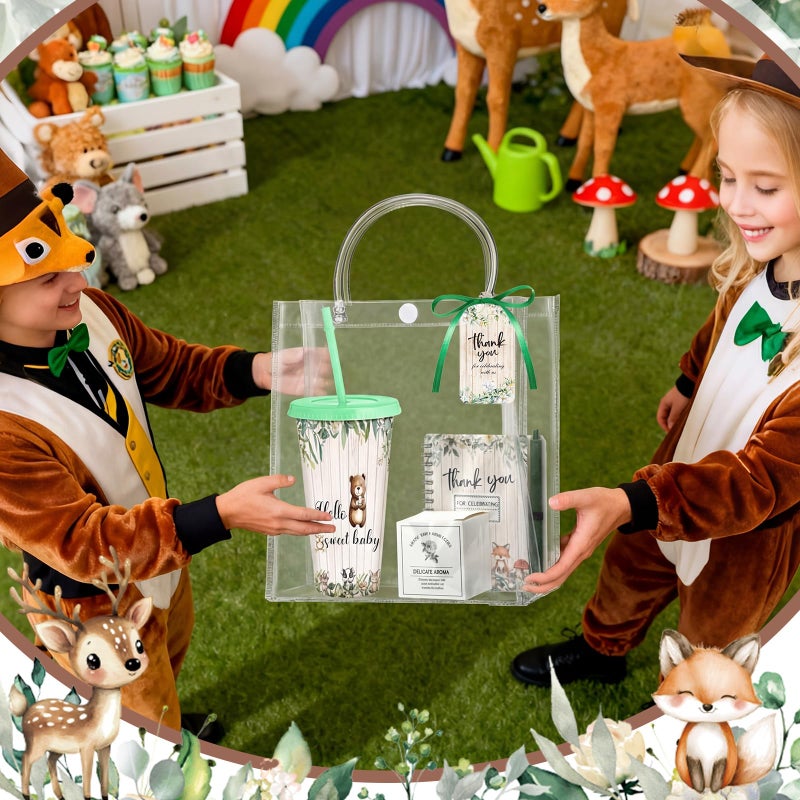 Tosstuki 6 Sets Woodland Baby Shower Game Prizes Gifts for Winners Player Plastic Tumbler Notebook Scented Candles Ballpoint Pen Gift Bag Safari Jungle Wild Animal Baby Shower Favor Woodland Game Gift - Image 5