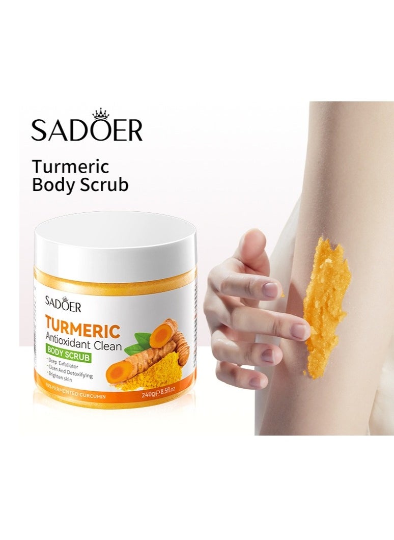 SADOER Turmeric Body Scrub - Exfoliating Face & Body Polish for Brighter Skin, Reducing Discoloration & Boosting Circulation - Natural Detoxifying Formula 240g  - Image 1