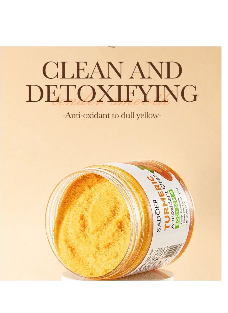 SADOER Turmeric Body Scrub - Exfoliating Face & Body Polish for Brighter Skin, Reducing Discoloration & Boosting Circulation - Natural Detoxifying Formula 240g  - Image 4