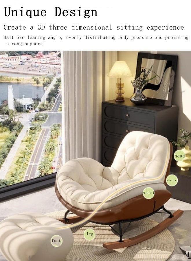 Spides Lazy Sofa Rocking Chair Modern Brown Wing Back Lounge Chair with Footstool Detachable Washable Soft Thick Density Fabric Upholstered Large Comfy Indoor Single Sofa Chair Ergonomic Modern Home Balcony Recliner for Living Room, Bedroom， Yard - Image 3