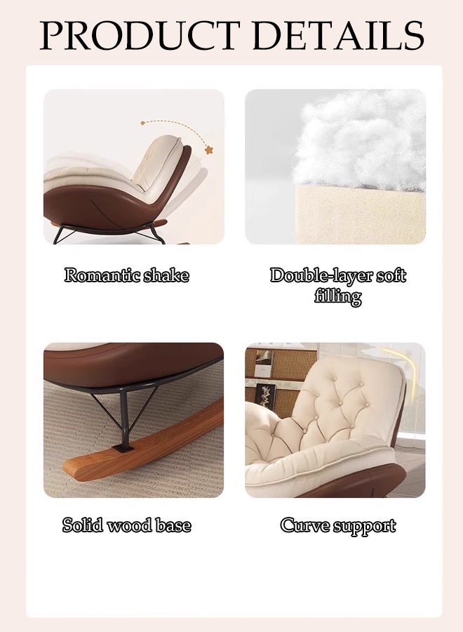 Spides Lazy Sofa Rocking Chair Modern Brown Wing Back Lounge Chair with Footstool Detachable Washable Soft Thick Density Fabric Upholstered Large Comfy Indoor Single Sofa Chair Ergonomic Modern Home Balcony Recliner for Living Room, Bedroom， Yard - Image 5