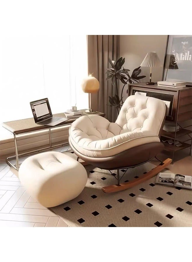 Spides Lazy Sofa Rocking Chair Modern Brown Wing Back Lounge Chair with Footstool Detachable Washable Soft Thick Density Fabric Upholstered Large Comfy Indoor Single Sofa Chair Ergonomic Modern Home Balcony Recliner for Living Room, Bedroom， Yard - Image 1