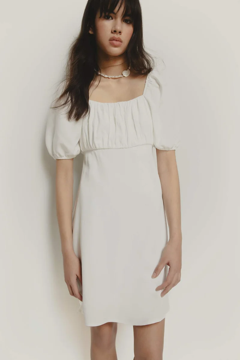 DeFacto A Cut Square Neck Linen Short Sleeve Midi Dress