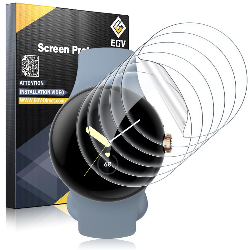 EGV 6 Pack for Google Pixel Watch 41mm Screen Protector, Pixel Watch 4/3/2/1 Screen Protector [Upgrade Flexible Film] Self-Healing, Anti-Scratch, [Non-Bubbles] Soft HD TPU - Image 1