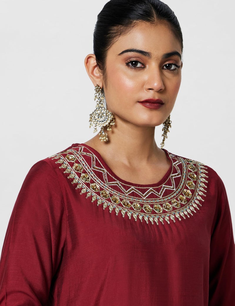Biba Maroon Viscose Blend Straight Kurta - Image 4