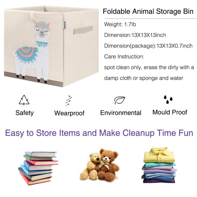 CLCROBD Foldable Animal Cube Storage Bins Fabric Toy Box/Chest/Organizer for Kids Nursery, 13 inch (Llama) - Image 3
