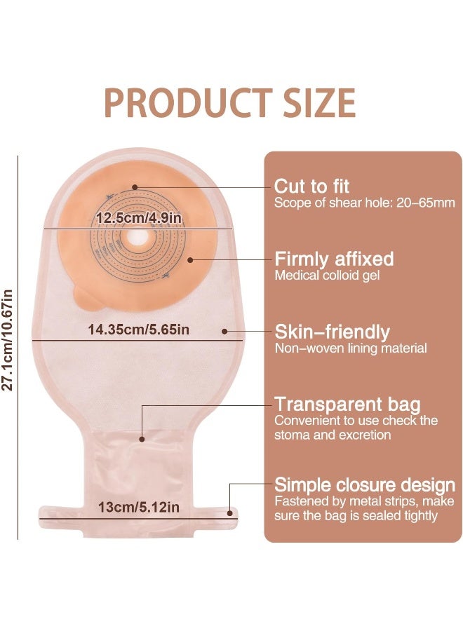 Eyourlife Eyourlife 20 PCS Colostomy Bags, Ostomy Bag Colostomy Supplies, One Piece Drainable Pouches with Clamp Closure for Ileostomy Stoma Care, Hydrocolloid & Non-Woven Border, Cut-to-Fit 15-65MM  - Image 2