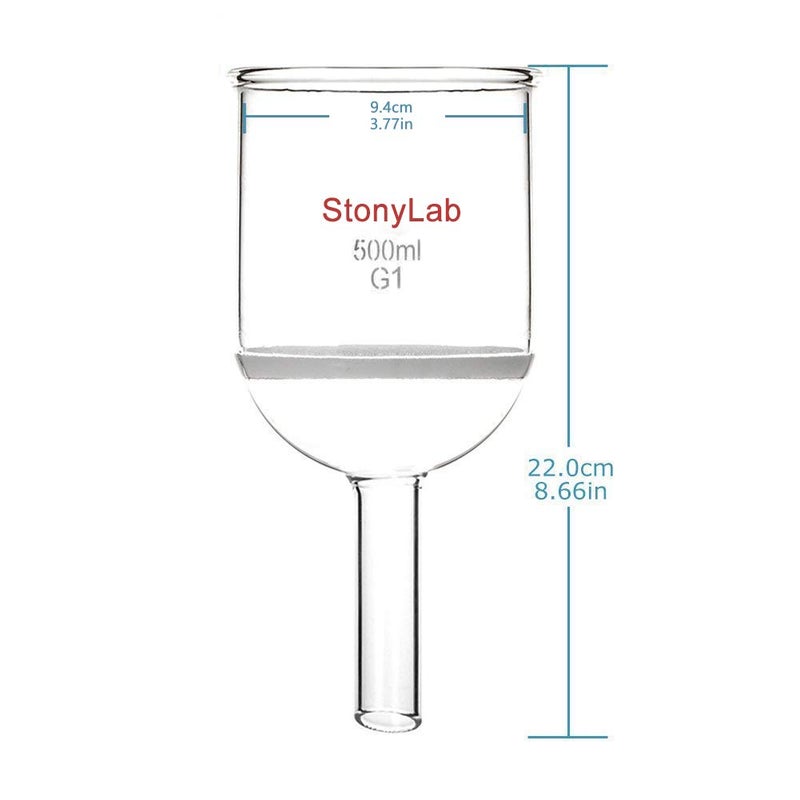 StonyLab Borosilicate Glass Buchner Filtering Funnel with Coarse Frit(G1), 94mm Inner-Diameter, 100mm Depth(500ml) - Image 3