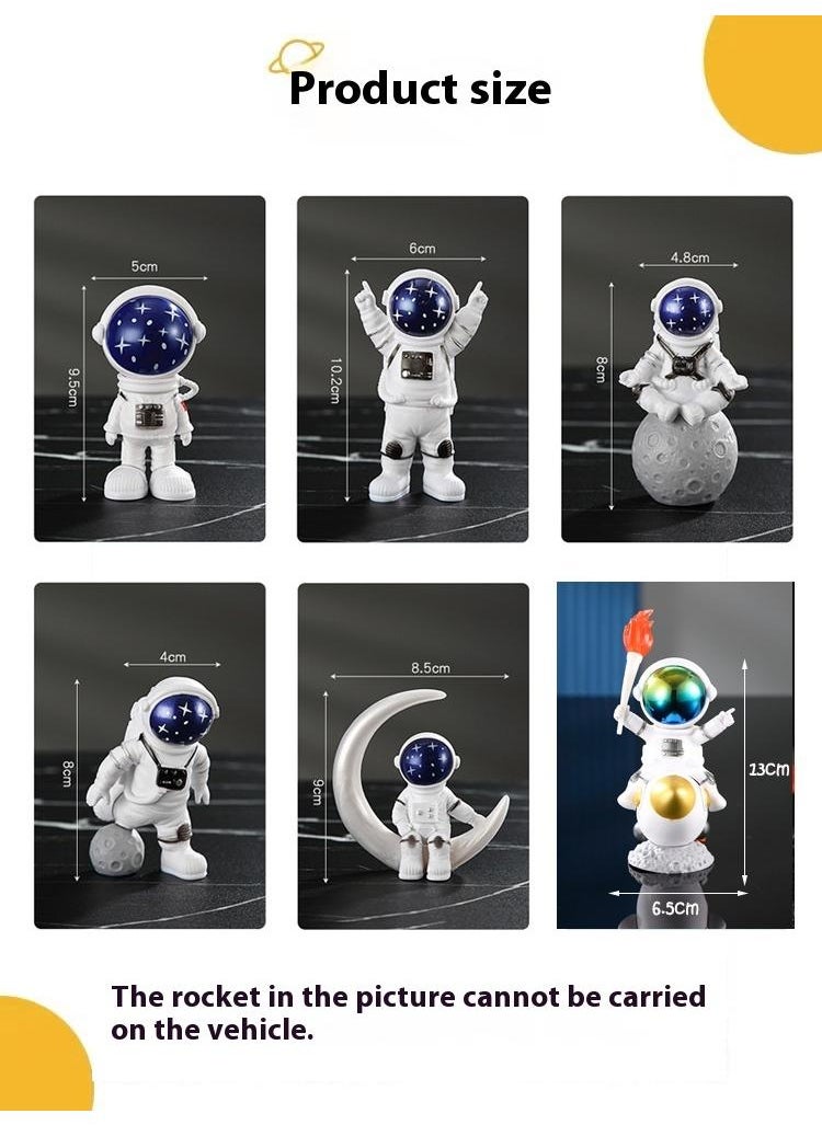Bluejw 6-Piece Astronaut Figurine Statue Set Astronaut Figure Sculpture For Desktop And Tabletop Decor Resin Spaceman Planet Desk Ornament For Outer Space Themed Bedroom Decor Cake Toppers Decoration Model Set  - Image 4