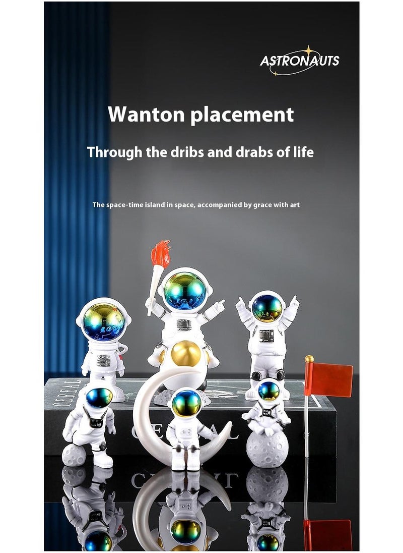 Bluejw 6-Piece Astronaut Figurine Statue Set Astronaut Figure Sculpture For Desktop And Tabletop Decor Resin Spaceman Planet Desk Ornament For Outer Space Themed Bedroom Decor Cake Toppers Decoration Model Set  - Image 3