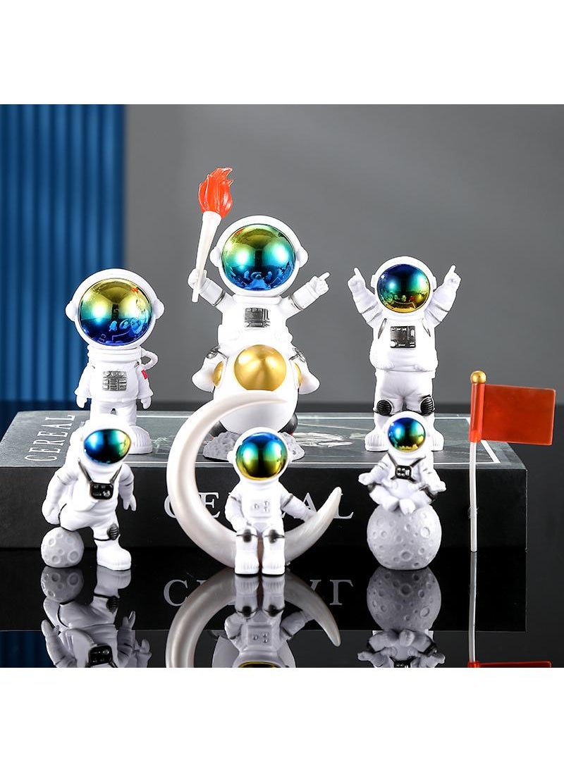 Bluejw 6-Piece Astronaut Figurine Statue Set Astronaut Figure Sculpture For Desktop And Tabletop Decor Resin Spaceman Planet Desk Ornament For Outer Space Themed Bedroom Decor Cake Toppers Decoration Model Set  - Image 1