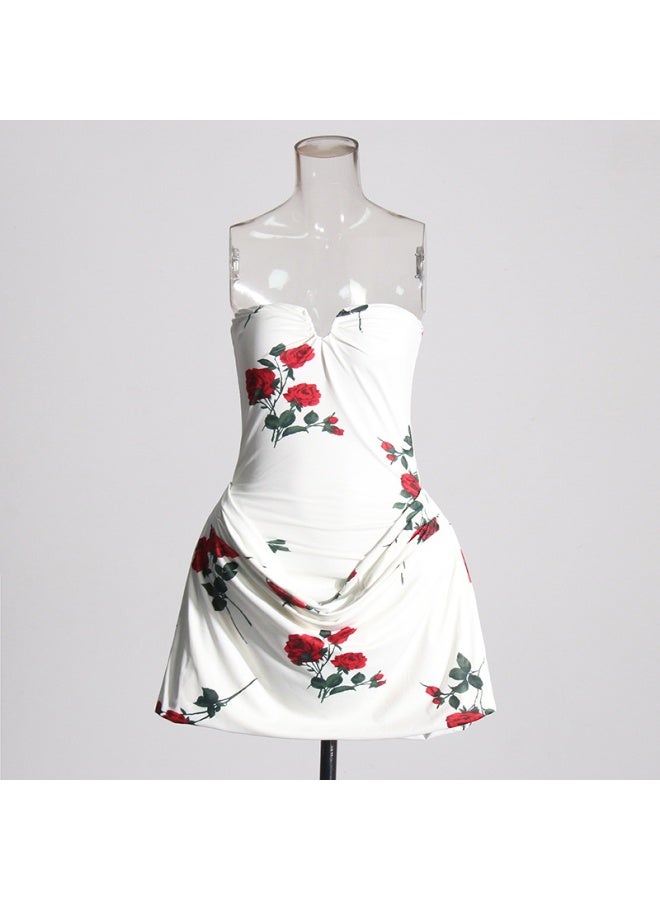 Madam Uniq White Strapless Mini Dress with Red Floral Print - Image 2