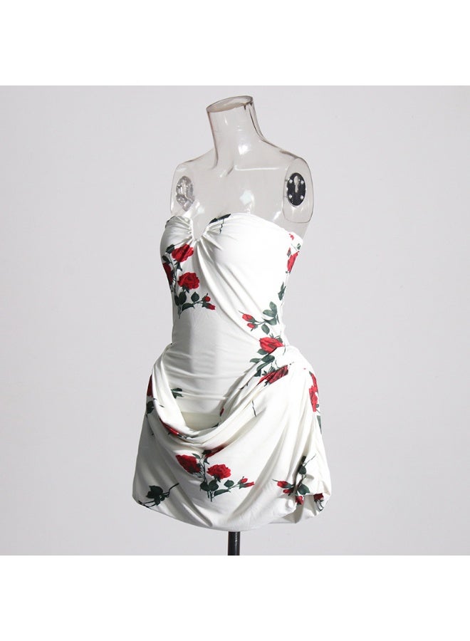 Madam Uniq White Strapless Mini Dress with Red Floral Print - Image 3