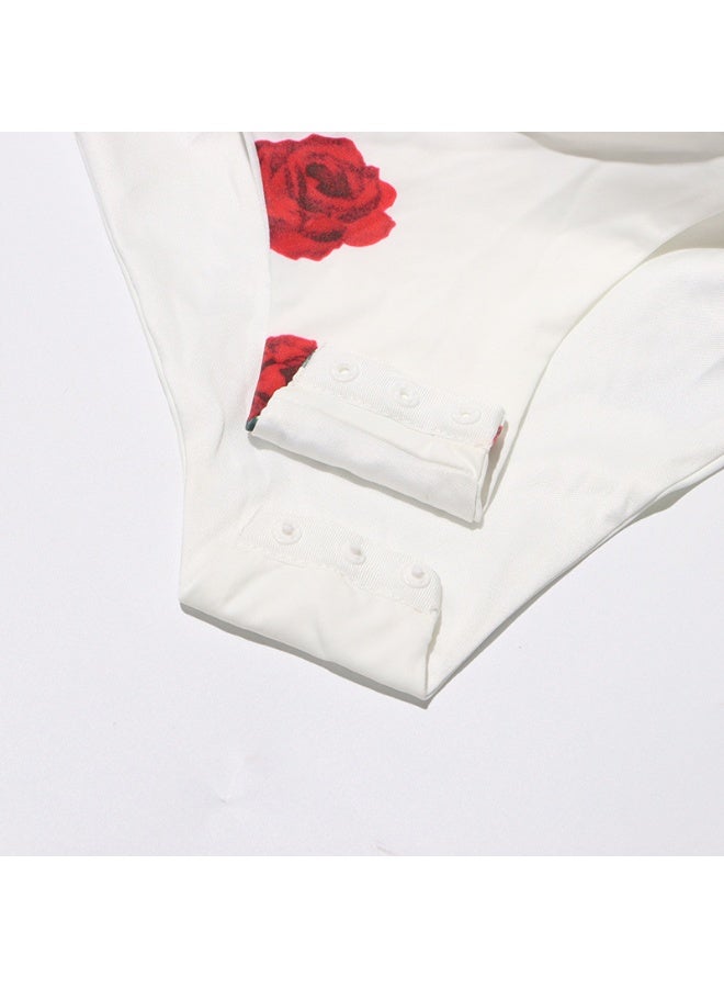 Madam Uniq White Strapless Mini Dress with Red Floral Print - Image 4