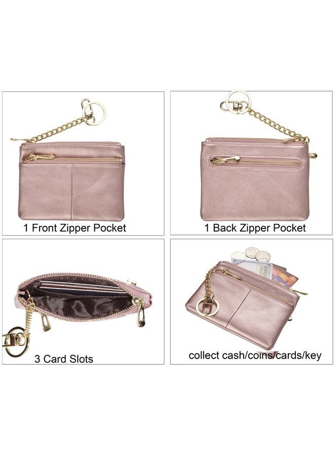Beurlike Womens RFID Coin Purse Change Wallet Small Leather Card Holder Keychain, Rose Gold, Small, Fashion - Image 3