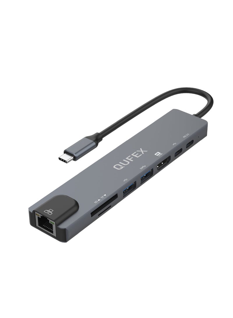 كيفكس محطة إرساء QUFEX USB-C متعددة المنافذ 8 في 1 مع HDMI وUSB 3.0 وشحن PD وقارئ بطاقات SD/TF لأجهزة اللابتوب والماك بوك - Image 1