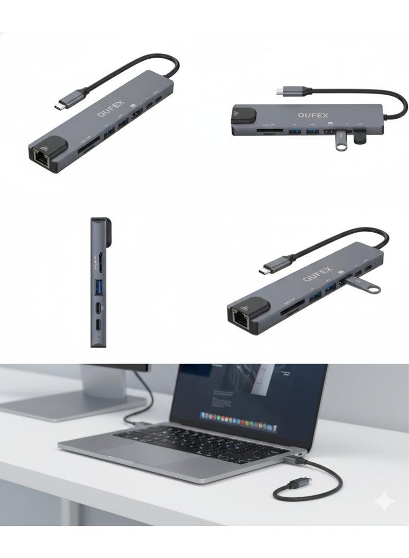 كيفكس محطة إرساء QUFEX USB-C متعددة المنافذ 8 في 1 مع HDMI وUSB 3.0 وشحن PD وقارئ بطاقات SD/TF لأجهزة اللابتوب والماك بوك - Image 3
