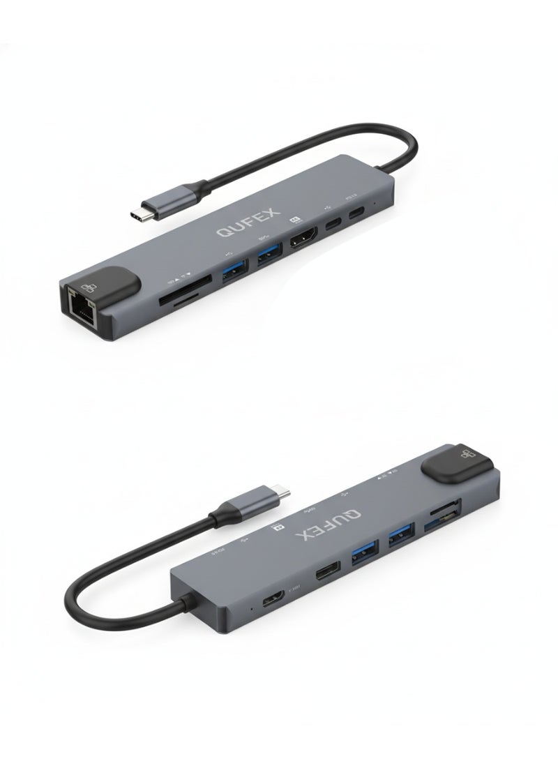 كيفكس محطة إرساء QUFEX USB-C متعددة المنافذ 8 في 1 مع HDMI وUSB 3.0 وشحن PD وقارئ بطاقات SD/TF لأجهزة اللابتوب والماك بوك - Image 2