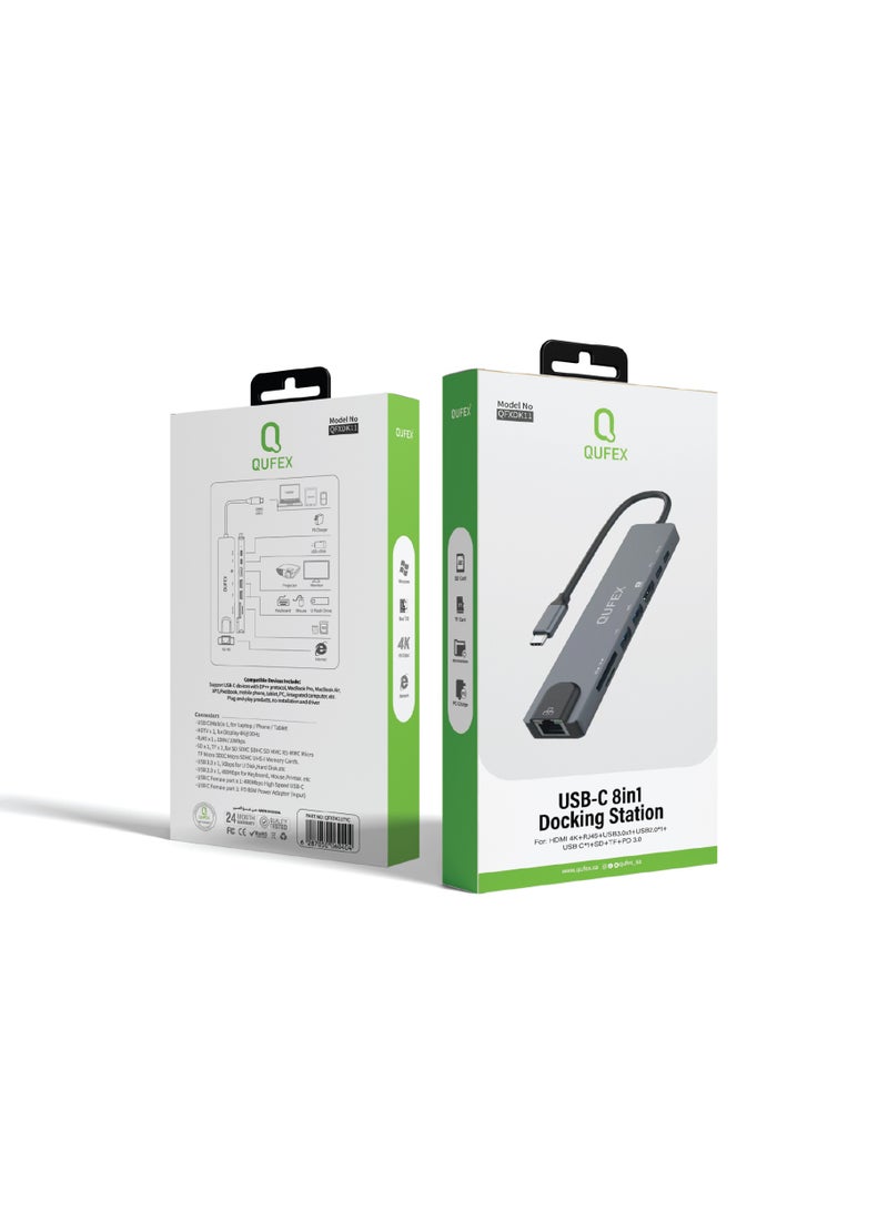 كيفكس محطة إرساء QUFEX USB-C متعددة المنافذ 8 في 1 مع HDMI وUSB 3.0 وشحن PD وقارئ بطاقات SD/TF لأجهزة اللابتوب والماك بوك - Image 4