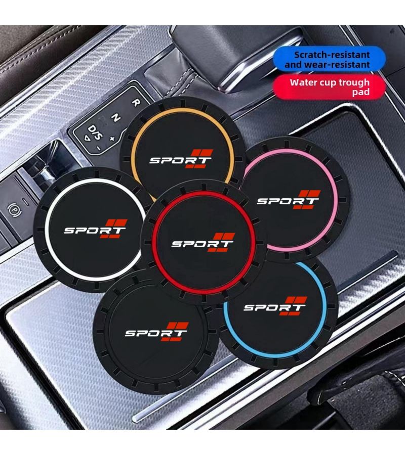 Red 2pcs Car Cup Holders for Front Rear Seats Center Console Durable PVC with Sports Logo - Image 3