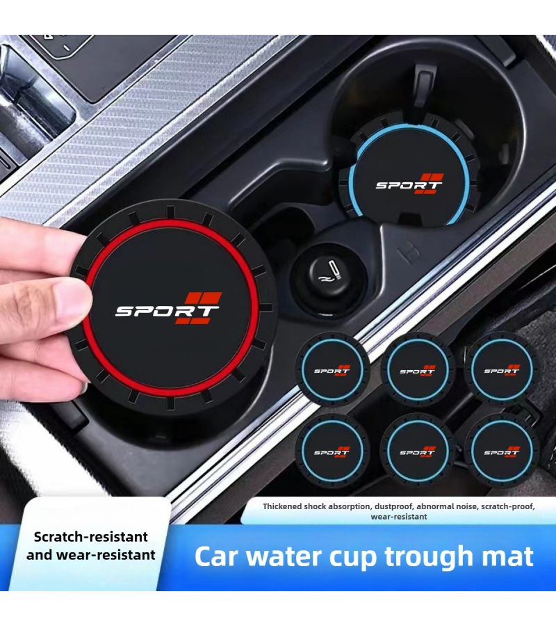 Red 2pcs Car Cup Holders for Front Rear Seats Center Console Durable PVC with Sports Logo - Image 1