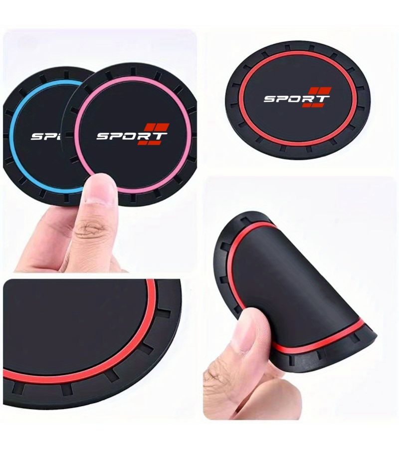 Red 2pcs Car Cup Holders for Front Rear Seats Center Console Durable PVC with Sports Logo - Image 5