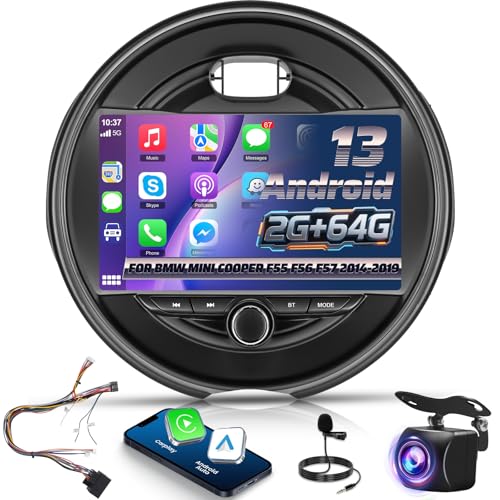 EKAT Upgrade 2G64G Car Stereo for BMW Mini Cooper F55 F56 F57 20142019 5 Door Without OEM Nav Screen with Wireless CarplayAndroid Auto 9 Inch Android Touchscreen Radio with WiFi GPS EQ SWC - Image 1