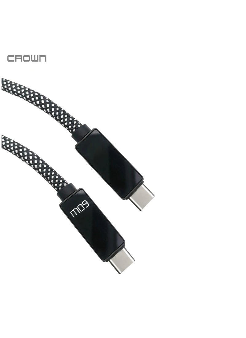 USB-C to USB-C charging cable made of braided magnetic nylon with a fast charging speed of 60 watts for all mobile devices that support USB-C and fast charging.