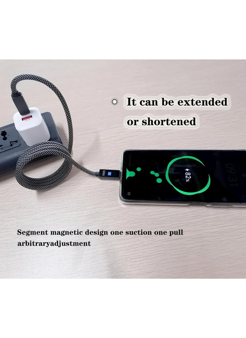 USB-C to USB-C charging cable made of braided magnetic nylon with a fast charging speed of 60 watts for all mobile devices that support USB-C and fast charging.