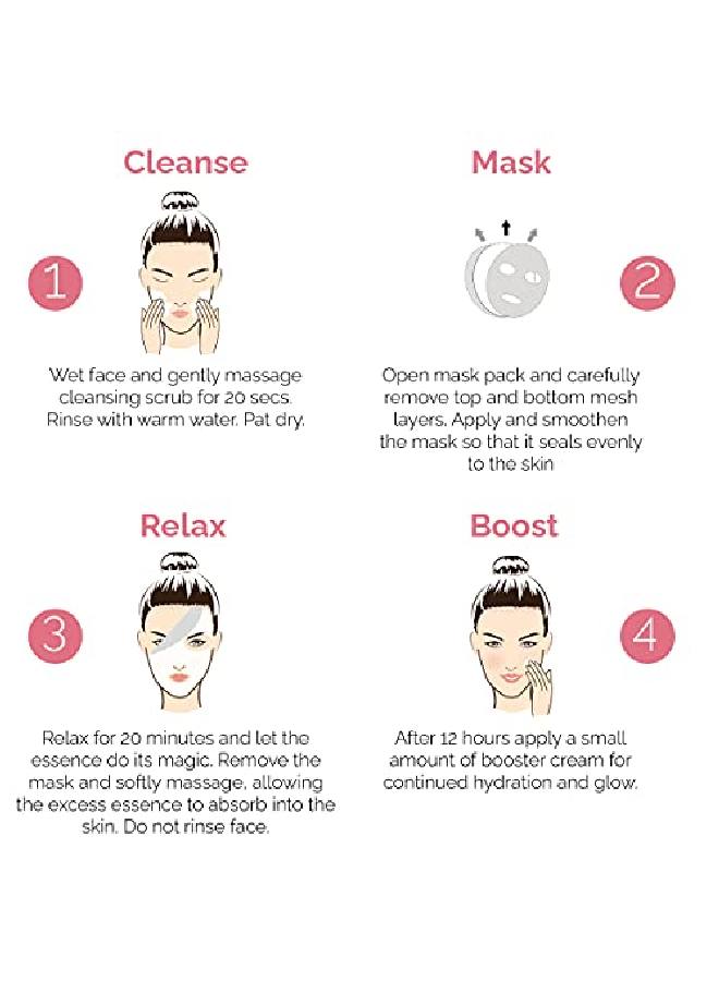 LuxaDerme Revive & Radiate 3 Step Tuneup Kit Cleansing Scrub + Bio Cellulose Serum Face Sheet Mask + Moisturizing Booster Creamrose & Mulberry Athome Facial With Brightening & Radiating Effect (Pack Of 2)  - Image 4