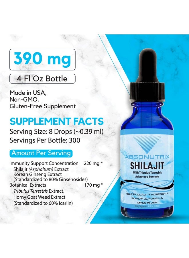 Absonutrix Shilajit with Tribulus Terrestris 390 mg, 4 Oz Liquid, 300 Servings, Made in USA, Quick Absorption, Quality Potent Ingredients, Non-GMO, GMP Certified Facility, Cruelty-Free Products - Image 2