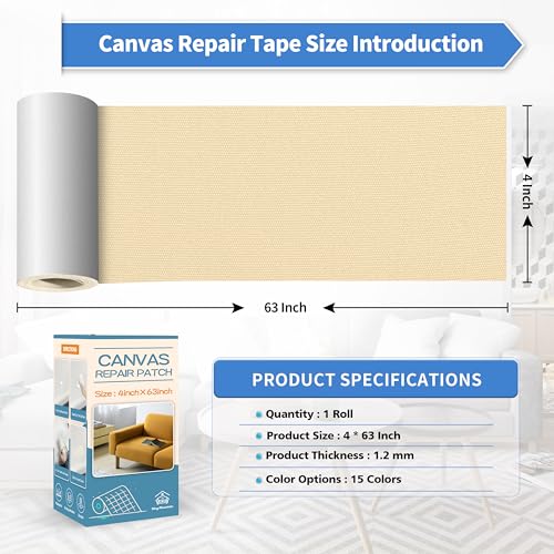KING MOUNTAIN Canvas Repair Tape,Outdoor Gear Patch, 4×63 Inches,Waterproof,Self-Adhesive for Repairing Boat Covers,Sun Shades,Sofas,Tents,Lounge Chairs,Awnings (Beige2.0) - Image 4