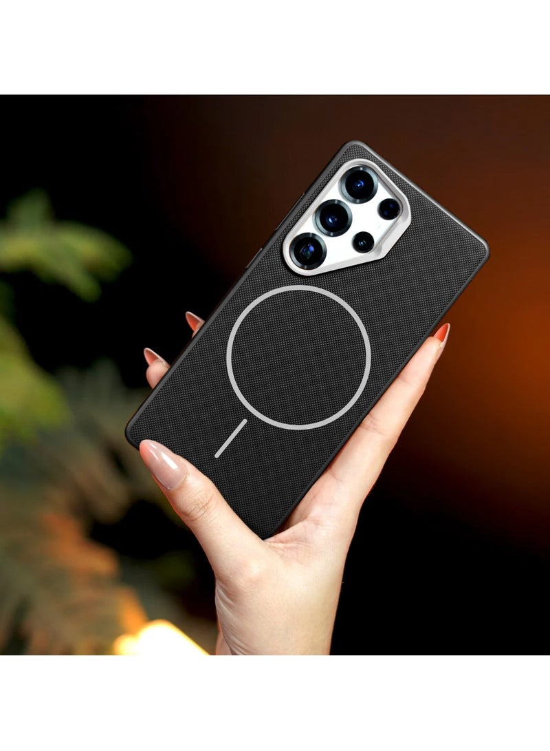 Wtech Samsung Galaxy S23 Ultra 5G 2023 Vegan Leather Phone Case, Protective Cover with Soft Touch, Elegant Design, Scratch Protection with Thin Magsafe Case Cover (MCMPMN) - Black - Image 3