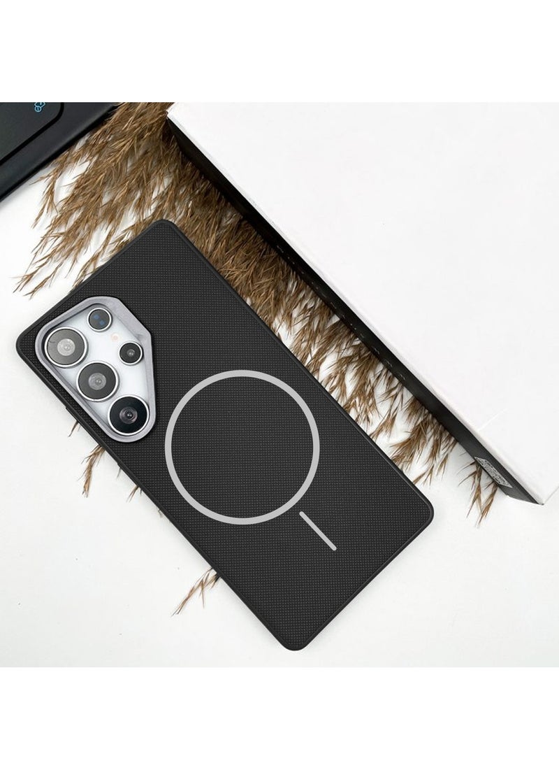 Wtech Samsung Galaxy S23 Ultra 5G 2023 Vegan Leather Phone Case, Protective Cover with Soft Touch, Elegant Design, Scratch Protection with Thin Magsafe Case Cover (MCMPMN) - Black - Image 2