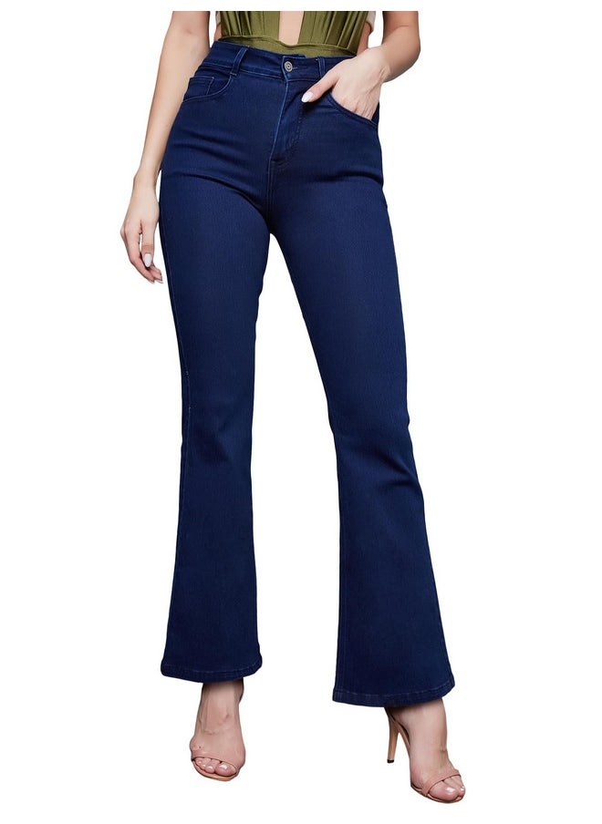 Miss Chase - Miss Chase Women's Bootcut High/Mid Rise Regular/Cropped Stretchable Denim Jeans (Plus Size) (MCSS24DEN79-03-360-28, Stormy Blue, 28) - Image 1