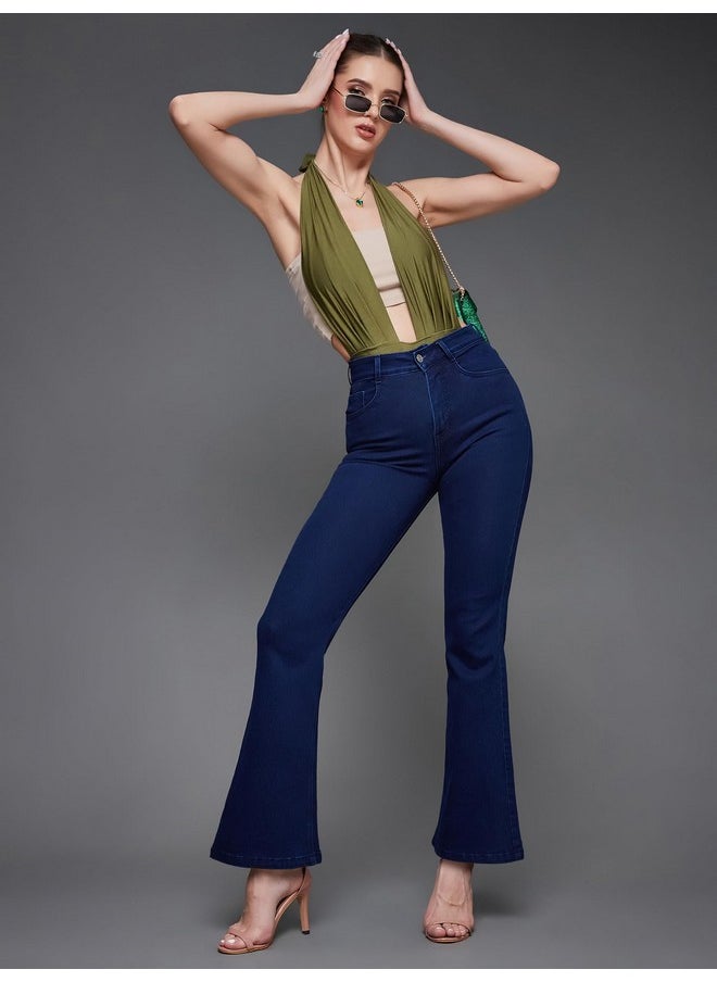 Miss Chase - Miss Chase Women's Bootcut High/Mid Rise Regular/Cropped Stretchable Denim Jeans (Plus Size) (MCSS24DEN79-03-360-28, Stormy Blue, 28) - Image 1